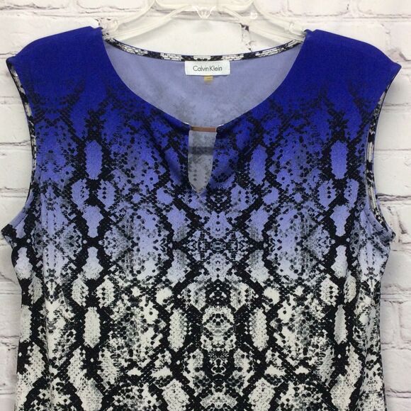Calvin Klein CK Ombre Snake Print Blouse Women's Size M Blue/White/Black Career - Picture 3 of 7
